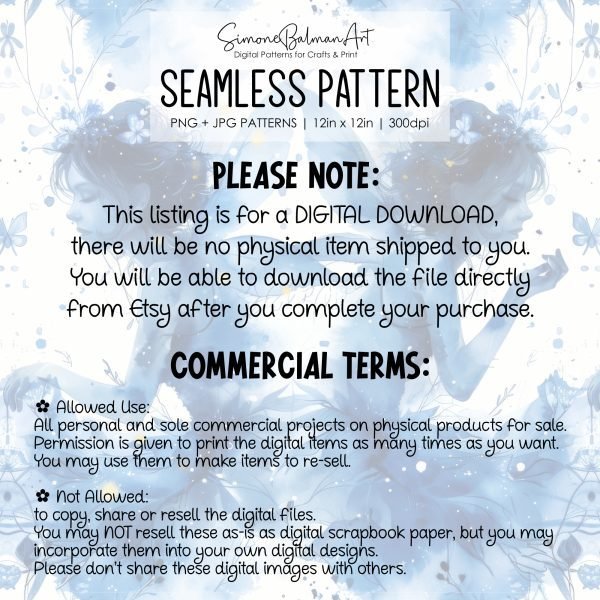 Watercolor Fairies Seamless Pattern | Printable Seamless Digital Paper 12x12in | Commercial Use | Sublimation | Card Making | Crafting