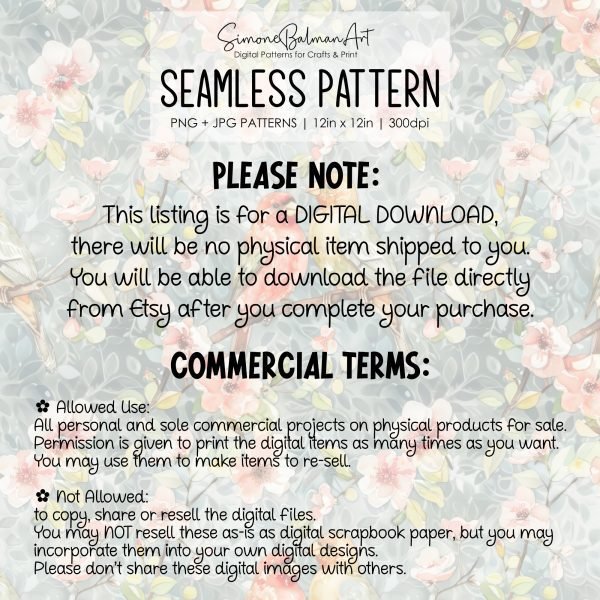 Watercolor Wild Birds Seamless Pattern, Printable Seamless Digital Paper Pack 12x12in, Commercial Use, Sublimation, Card Making, Crafting