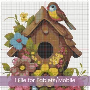 Flower Birdhouse Cross Stitch Pattern