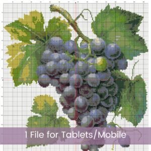 Grapes Cross Stitch PDF Pattern, Rustic Kitchen Fruit Embroidery, Wine-Themed Decor, Beginner Botanical Pattern, Handmade Kitchen Gift Idea