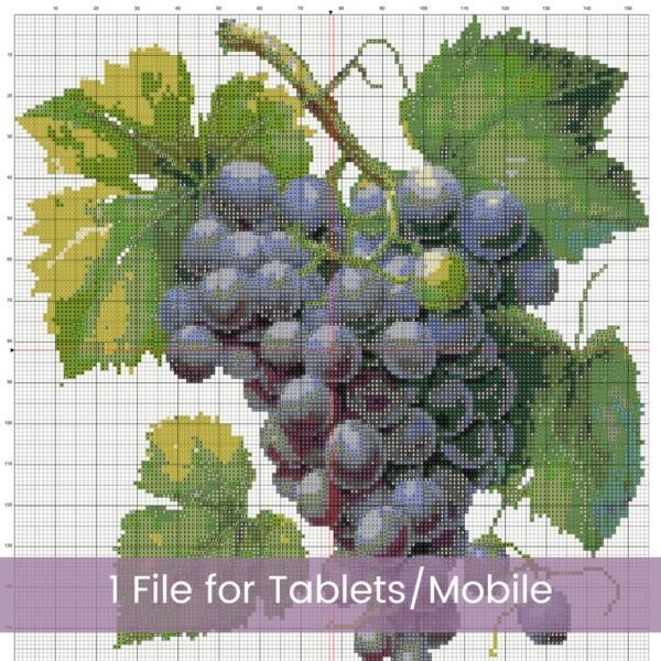 Grapes Cross Stitch PDF Pattern, Rustic Kitchen Fruit Embroidery, Wine-Themed Decor, Beginner Botanical Pattern, Handmade Kitchen Gift Idea