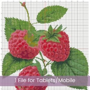 Raspberries Cross Stitch Pattern Realistic Raspberry Fruit Botanical Embroidery Nature-Inspired DIY Handmade Kitchen Decor Berry Design Art