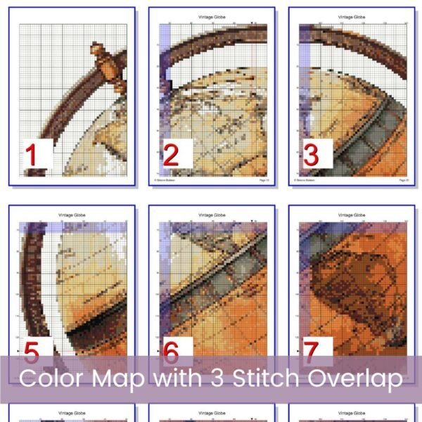 Vintage World Globe Cross Stitch Pattern / Old World Rotating Map PDF Cross Stitch Pattern Download / Pattern Keeper & iBook files included