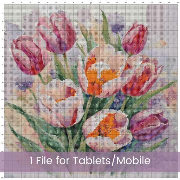 Tulip Flowers Counted Cross Stitch Pattern, Full Coverage Bunch of Tulips PDF Cross Stitch Pattern, Instant Download, Pattern Keeper Incl