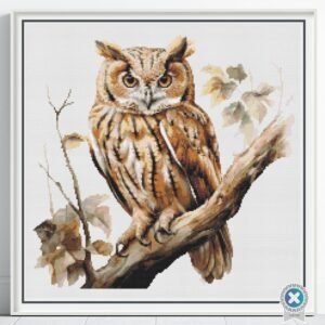 Woodland Owl Cross Stitch Pattern, Forest Wildlife Woodland Animal Nature Bird Embroidery Pattern, Rustic Home Decor, Detailed Handmade Owl