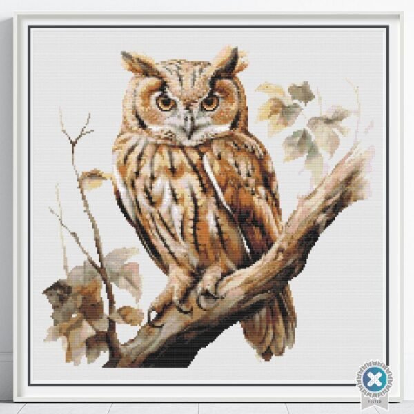 Woodland Owl Cross Stitch Pattern, Forest Wildlife Woodland Animal Nature Bird Embroidery Pattern, Rustic Home Decor, Detailed Handmade Owl
