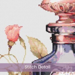 Perfume Bottle Cross Stitch Pattern Romantic Antique Floral Pink Rose Embroidery Pattern Design Elegant Shabby Chic Home Decor Perfume Art