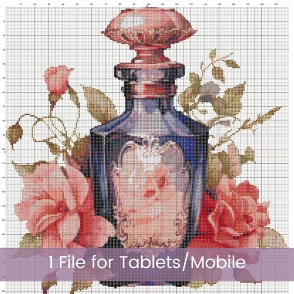 Perfume Bottle Cross Stitch Pattern Romantic Antique Floral Pink Rose Embroidery Pattern Design Elegant Shabby Chic Home Decor Perfume Art