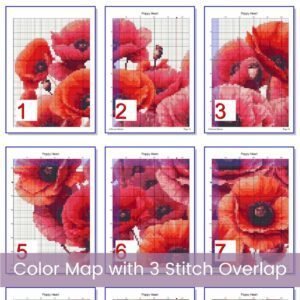 Poppy Heart Cross Stitch Pattern Artistic Nature Inspired Botanical Floral Heart Embroidery Stitch Design, Romantic DIY Home Decor Art Gift