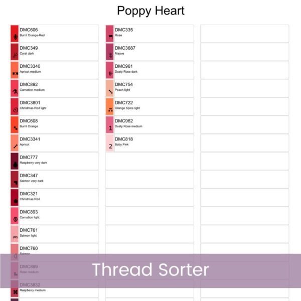 Poppy Heart Cross Stitch Pattern Artistic Nature Inspired Botanical Floral Heart Embroidery Stitch Design, Romantic DIY Home Decor Art Gift