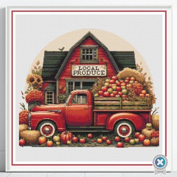 Vintage Farm Cross Stitch Pattern, Rustic Decor Autumn Harvest Vintage Truck Barn and Farm Country Life Embroidery, Pumpkin Farm Produce