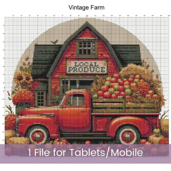 Vintage Farm Cross Stitch Pattern, Rustic Decor Autumn Harvest Vintage Truck Barn and Farm Country Life Embroidery, Pumpkin Farm Produce