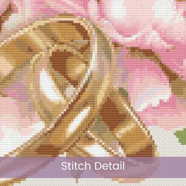 Wedding Rings Cross Stitch Pattern, Romantic Handmade Embroidery Bridal Gift, Anniversary Decor, Pink Peonies Cross Stitch, Wedding Keepsake