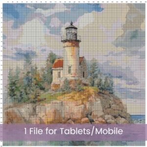 Lighthouse Cross Stitch Pattern, Nautical Ocean Embroidery, Seaside Coastal Stitch Pattern, Maritime Beach House Handmade Decor Craft Gift