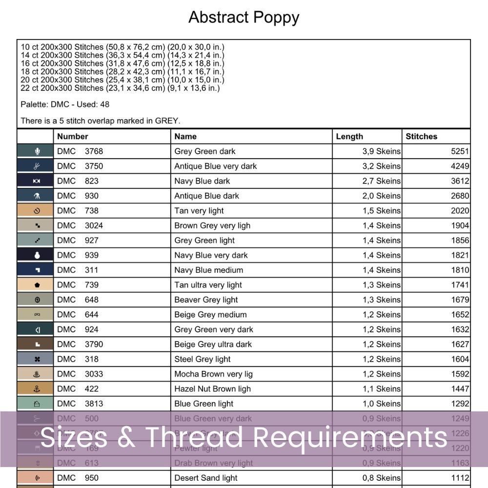 Abstract Poppy Flower Cross Stitch Pattern