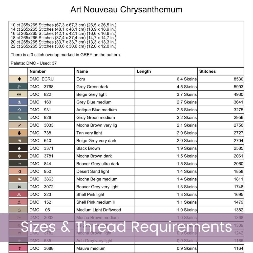 Art Nouveau Chrysanthemum Cross Stitch - Image 4