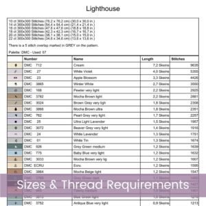 Lighthouse Cross Stitch Pattern, Nautical Ocean Embroidery, Seaside Coastal Stitch Pattern, Maritime Beach House Handmade Decor Craft Gift