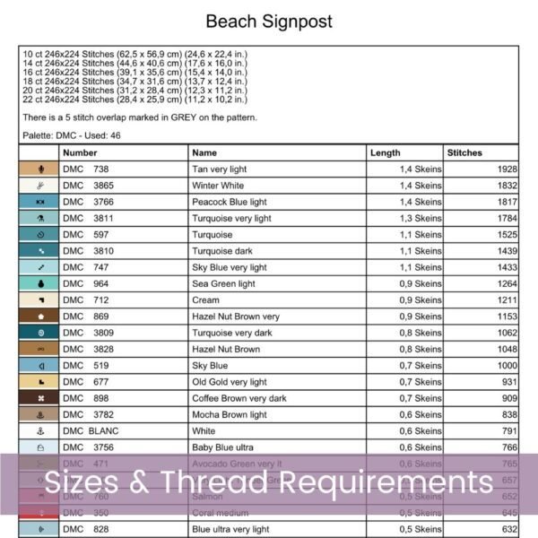 Beach Signpost Cross Stitch Pattern
