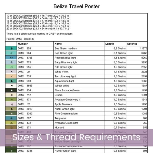 Belize Travel Poster Cross Stitch