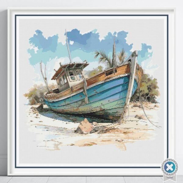 Boat on a Beach Cross Stitch Pattern