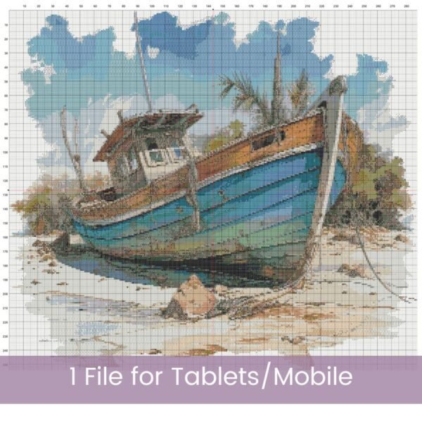 Boat on a Beach Cross Stitch Pattern
