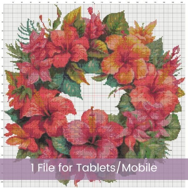 Hibiscus Wreath Counted Cross Stitch PDF Pattern, Tropical Hibiscus Cross Stitch Pattern, Island Beach Flowers PDF Pattern, Instant Download