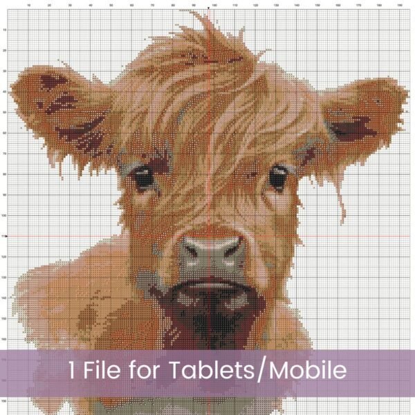 Highland Cow Cross Stitch Pattern / Scottish Calf Digital PDF Cross Stitch Pattern Instant Download / Pattern Keeper & iBook files included