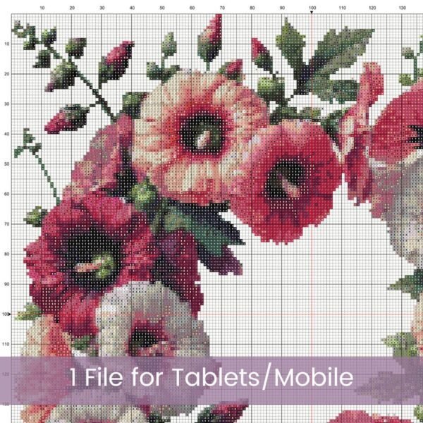 Hollyhock Wreath Cross Stitch Pattern