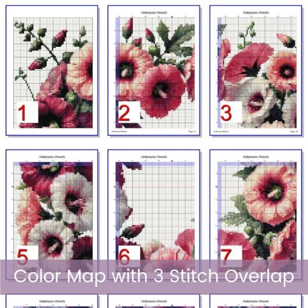 Hollyhock Wreath Cross Stitch Pattern