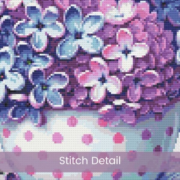 Lilac Flowers in Teacup Cross Stitch Pattern, Tea Cup Floral Embroidery, Cottagecore Stitch, Vintage Botanical Tea Decor, Tea Lover Gift