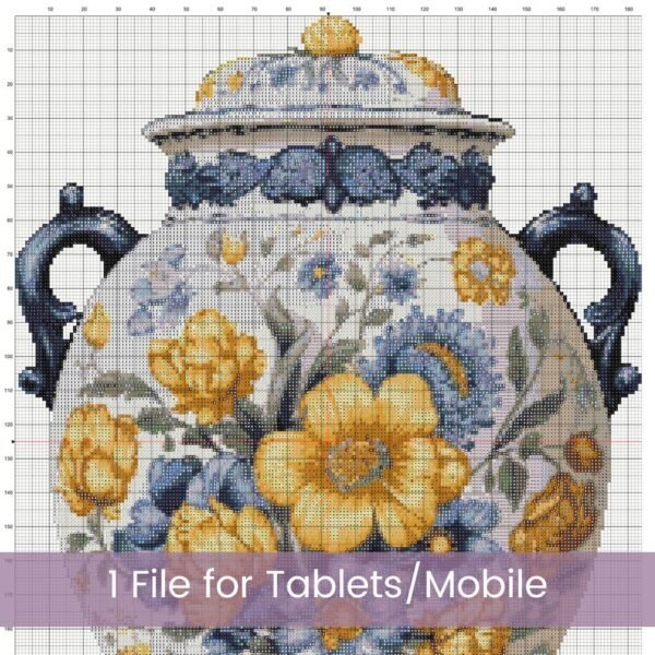 Majolica Jar Cross Stitch Pattern, Vintage Pottery Embroidery Design, Ceramic Stitch Pattern, Italian Art Decor, Blue & Yellow Kitchen Gift