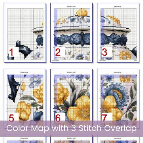 Majolica Jar Cross Stitch Pattern, Vintage Pottery Embroidery Design, Ceramic Stitch Pattern, Italian Art Decor, Blue & Yellow Kitchen Gift