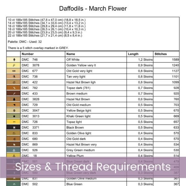 March Birth Month Flower Bunch Cross Stitch Pattern