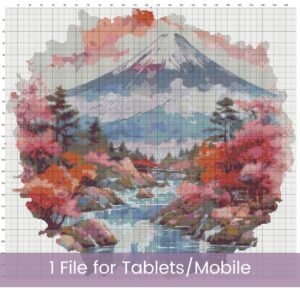 Mount Fuji Japan Cross Stitch Pattern, Japan Embroidery, Watercolor Stitch Pattern, Japanese Landscape Art, Travel Cross Stitch, Asian Decor