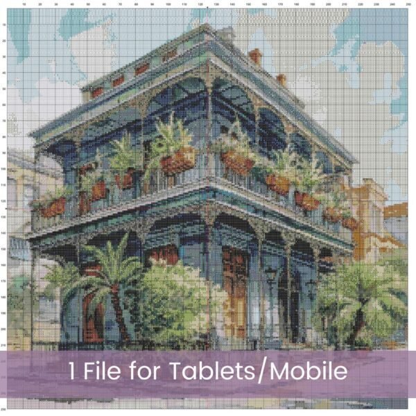 New Orleans House Cross Stitch Pattern, Historic French Quarter Architecture Embroidery, Southern Charm Decor, Vintage House Cross Stitch