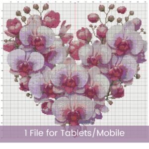 Orchid Heart Cross Stitch Pattern Handmade Romantic Elegant Floral Botanical Wedding Gift DIY Flower Decor Love-Inspired Embroidery Art Idea