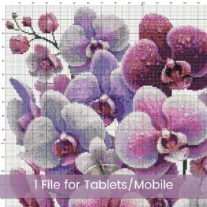 Orchid Cross Stitch Pattern Modern Handmade Tropical Floral Purple Nature-Inspired Flower Botanical DIY Embroidery Elegant Home Decor Art