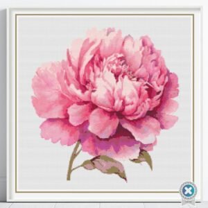 Peony Flower Counted Cross Stitch PDF Pattern, Large Single Pink Peony Flower Cross Stitch Pattern, Flowers PDF Pattern, Instant Download