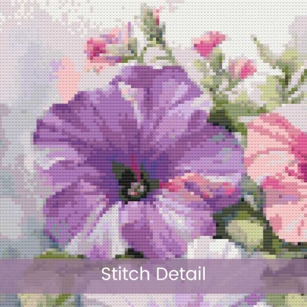 Petunia Flowers Cross Stitch Pattern Pink and Purple Full Coverage Watercolor Floral DIY Garden Decor Embroidery Botanical Flower Stitch Art