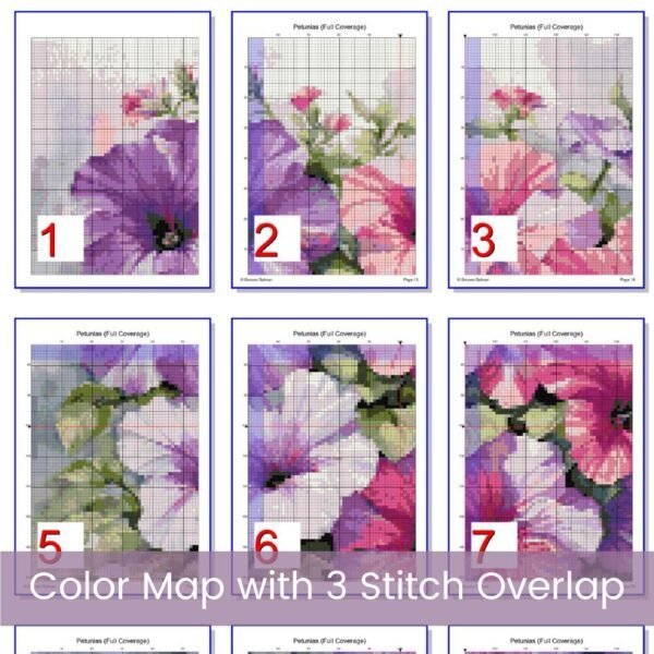 Petunia Flowers Cross Stitch Pattern Pink and Purple Full Coverage Watercolor Floral DIY Garden Decor Embroidery Botanical Flower Stitch Art