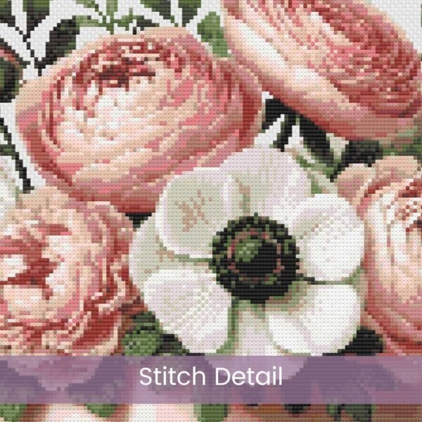 Peony Hat Box Cross Stitch Pattern Vintage Floral Pink Hat Box Embroidery Pattern, Shabby Chic Handmade Feminine Bouquet Home Decor Gift