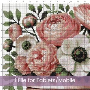 Peony Hat Box Cross Stitch Pattern Vintage Floral Pink Hat Box Embroidery Pattern, Shabby Chic Handmade Feminine Bouquet Home Decor Gift