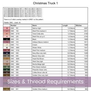 Pink Vintage Christmas Truck Cross Stitch Pattern Festive Holiday Farmhouse Tree Cross-Stitch Embroidery Decor, Handmade DIY Christmas Gift