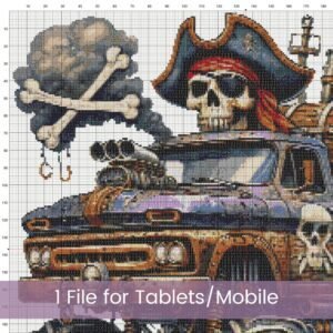 Pirate Monster Truck Cross Stitch Pattern, Pirate-Themed Embroidery Nursery Decor, Boy's Room Decor, DIY Kids Decor, Handmade Truck Art Gift