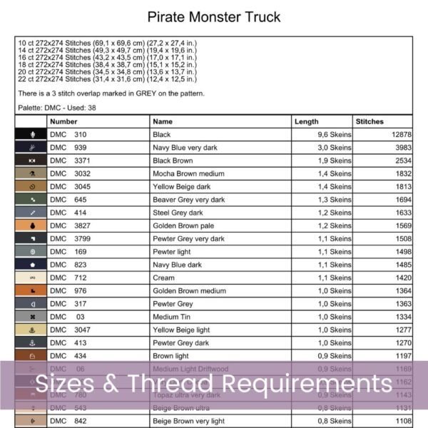 Pirate Monster Truck Cross Stitch Pattern, Pirate-Themed Embroidery Nursery Decor, Boy's Room Decor, DIY Kids Decor, Handmade Truck Art Gift