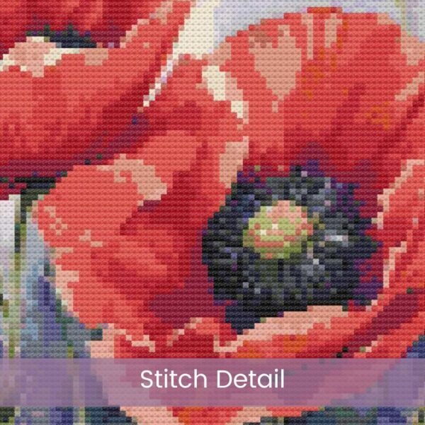 Poppies Flowers Cross Stitch Pattern, Full Coverage Watercolor Poppy Flowers PDF Cross Stitch Pattern, Instant Download, Pattern Keeper Incl