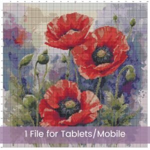 Poppies Flowers Cross Stitch Pattern, Full Coverage Watercolor Poppy Flowers PDF Cross Stitch Pattern, Instant Download, Pattern Keeper Incl