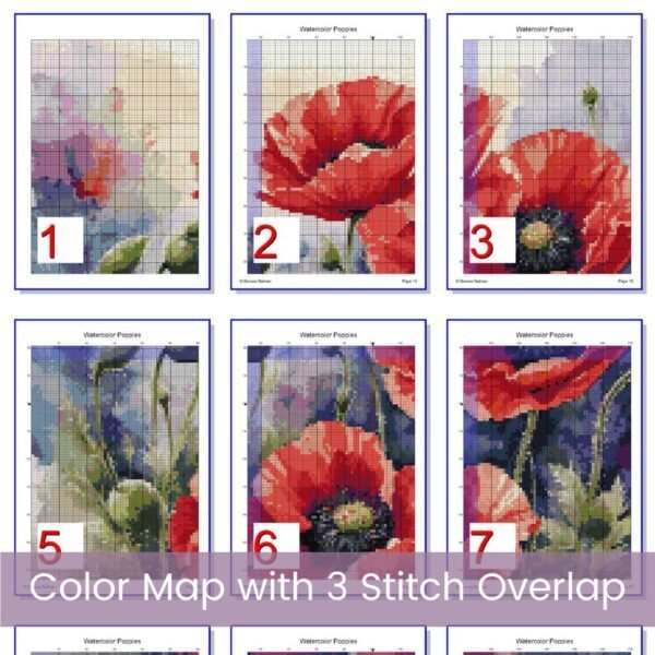 Poppies Flowers Cross Stitch Pattern, Full Coverage Watercolor Poppy Flowers PDF Cross Stitch Pattern, Instant Download, Pattern Keeper Incl