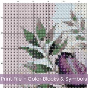 Purple Flowers Cross Stitch Pattern, Floral Botanical Full Coverage Embroidery Art, Handmade Nature-Inspired Decor, DIY Garden Decor Pattern