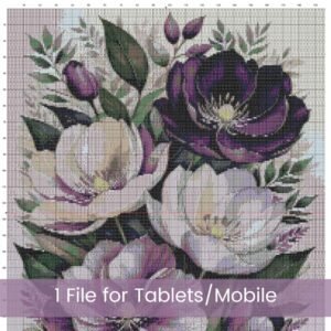 Purple Flowers Cross Stitch Pattern, Floral Botanical Full Coverage Embroidery Art, Handmade Nature-Inspired Decor, DIY Garden Decor Pattern